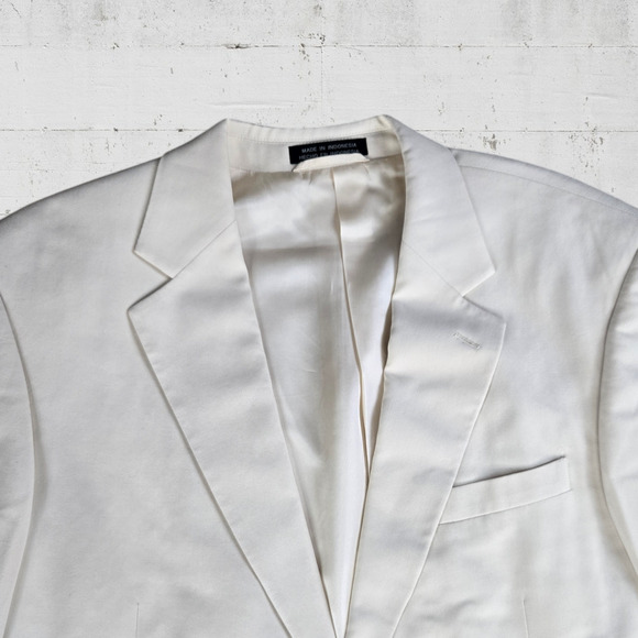 90s Vintage Ivory Single Breasted Double Button Silk Blazer Sports Coat Size 42R - Picture 2 of 10